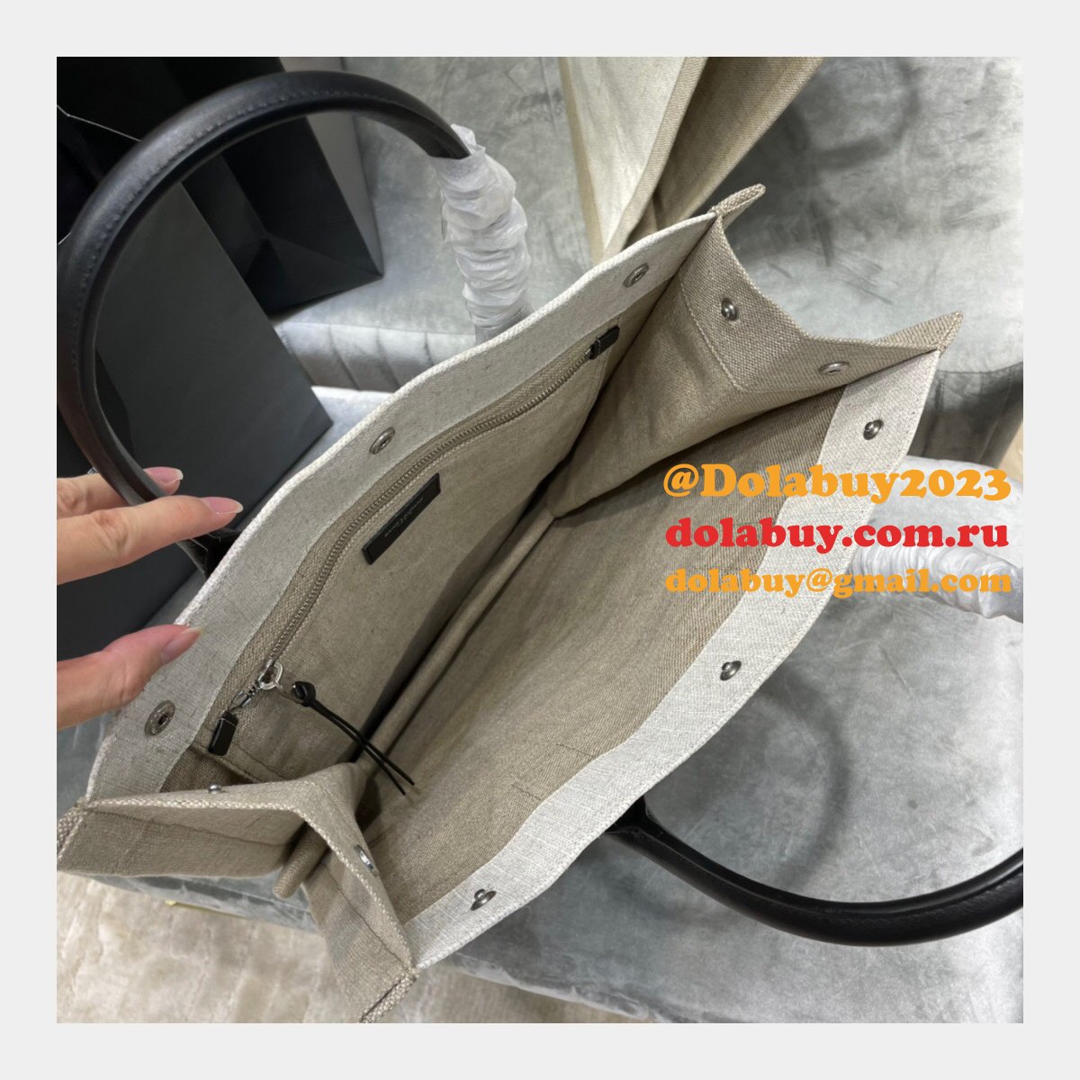 Replica YSl Designer Rive Gauche Shopping 631682 Bag In Linen and Cotton Handbags