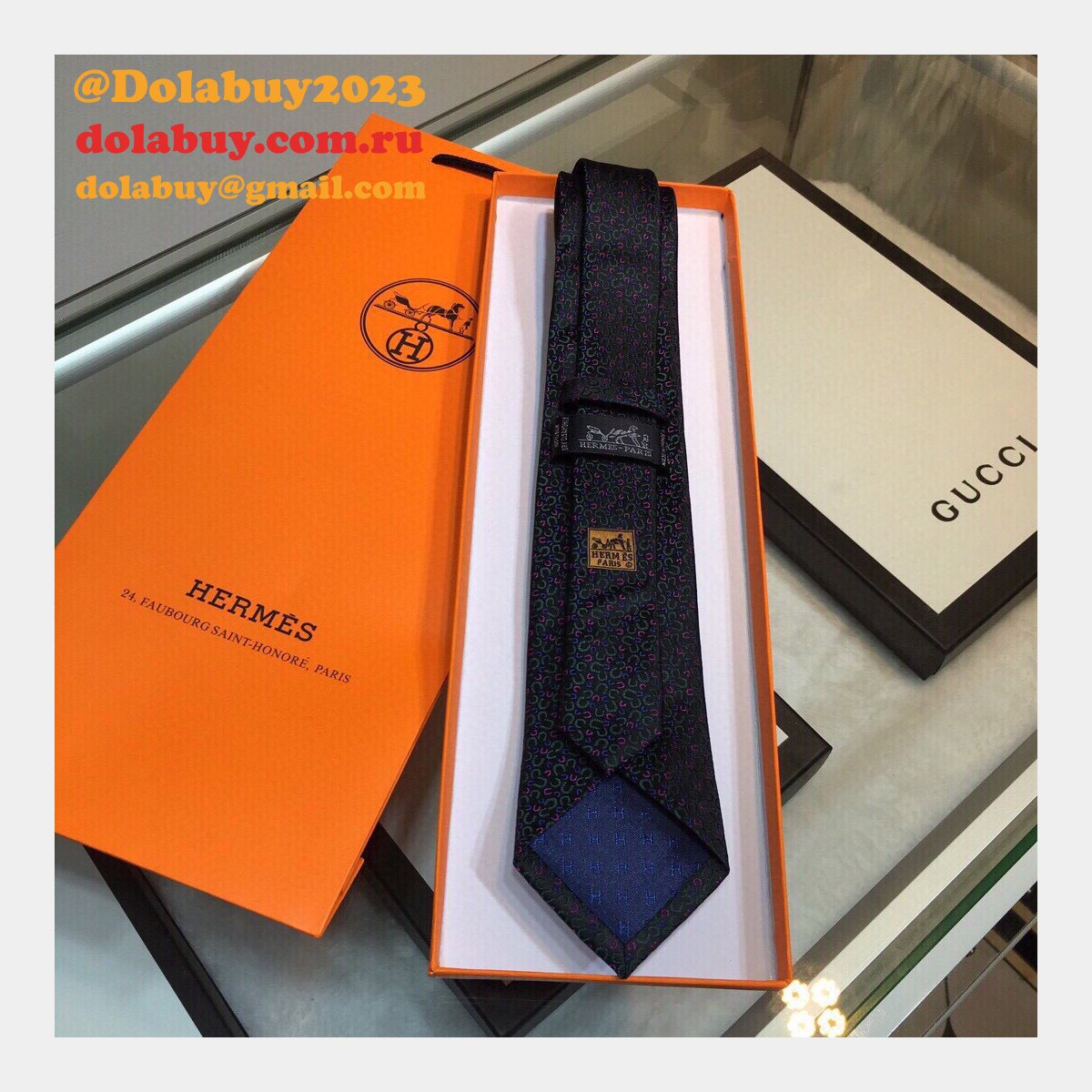Hermes Replica Mens Silk Tie Geometric Pattern