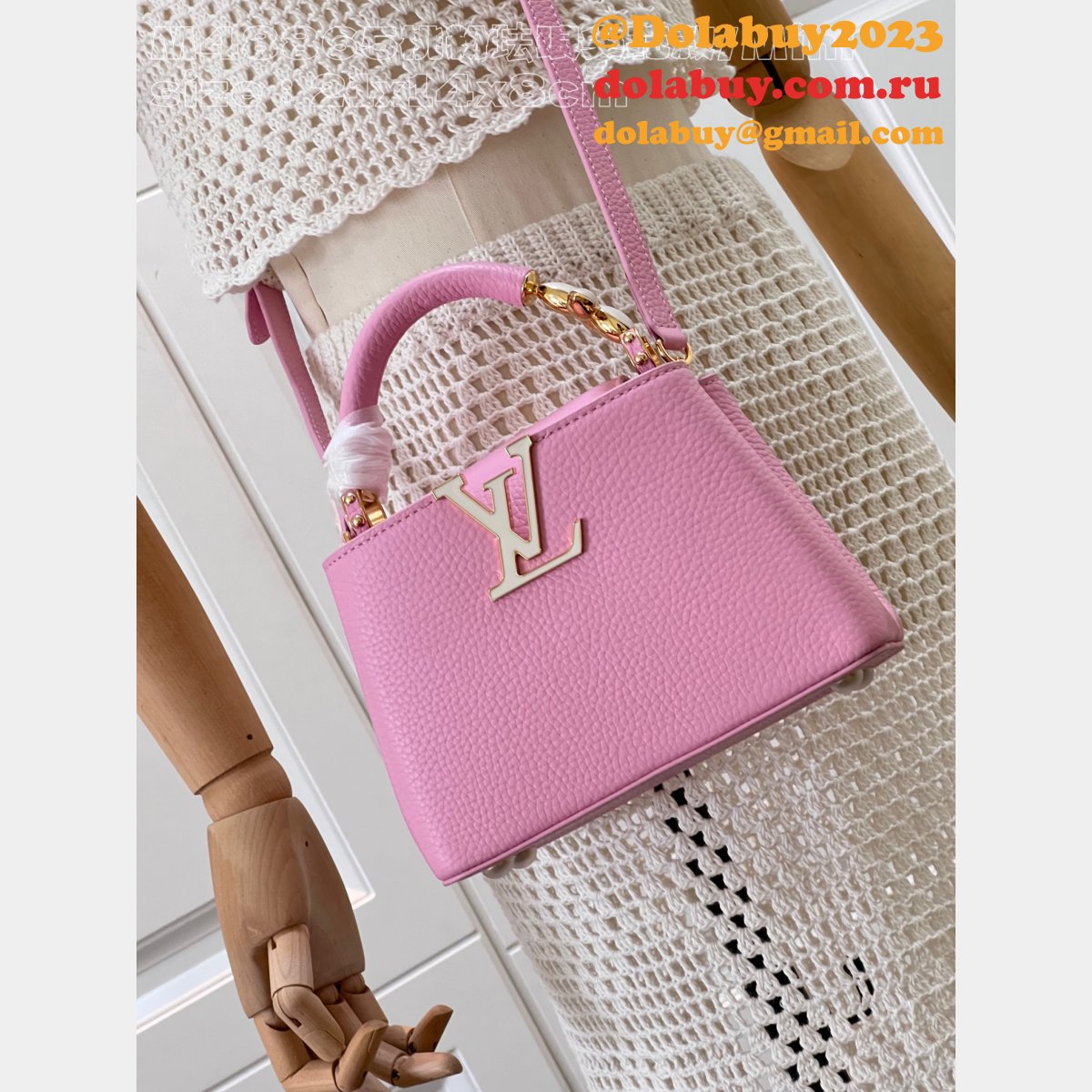 Best The Capucines Louis Vuitton Knockoff M48865 Peach Pink Enamel Tip Bag
