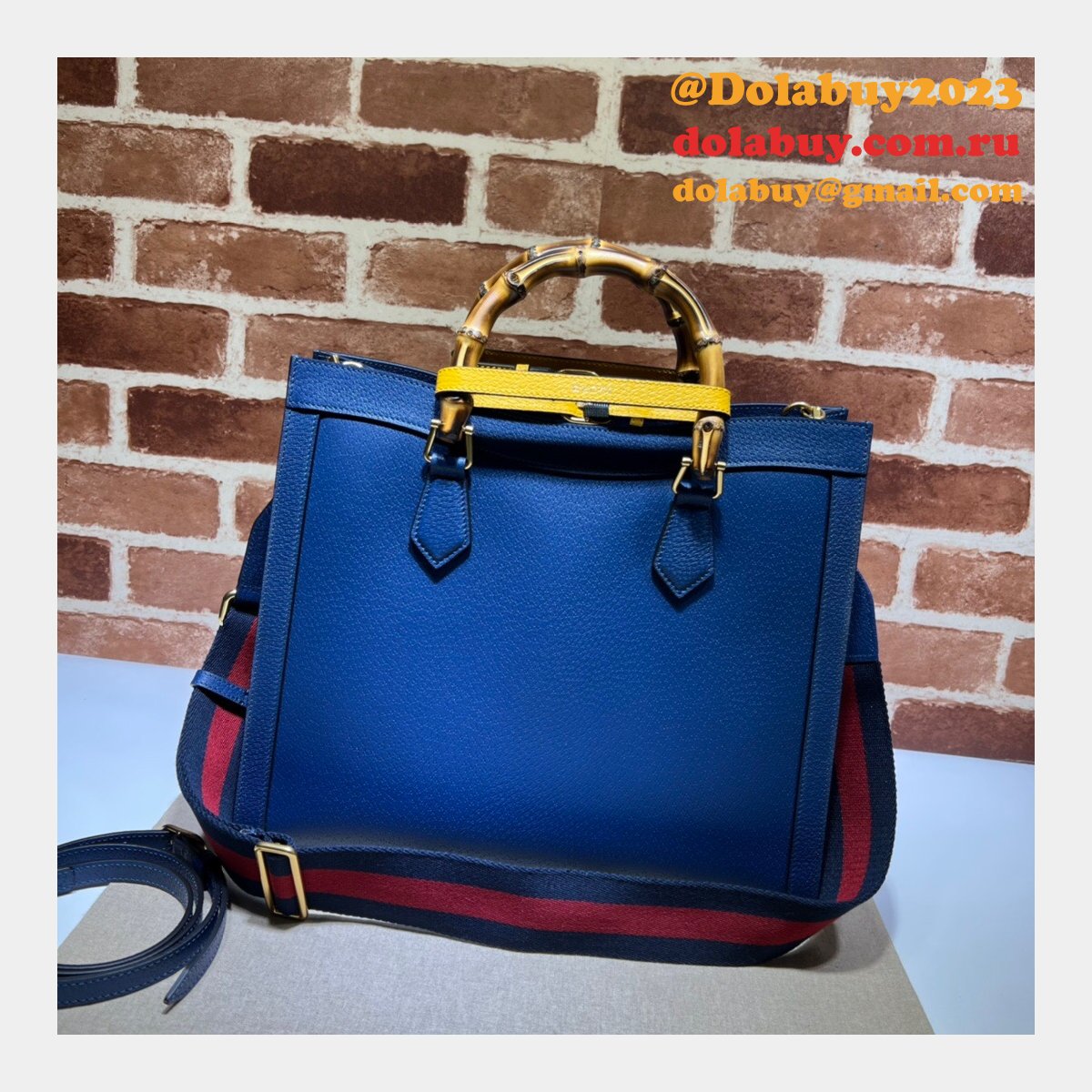 cheap G*u*i diana tote bag 678842 blue/black leather from china