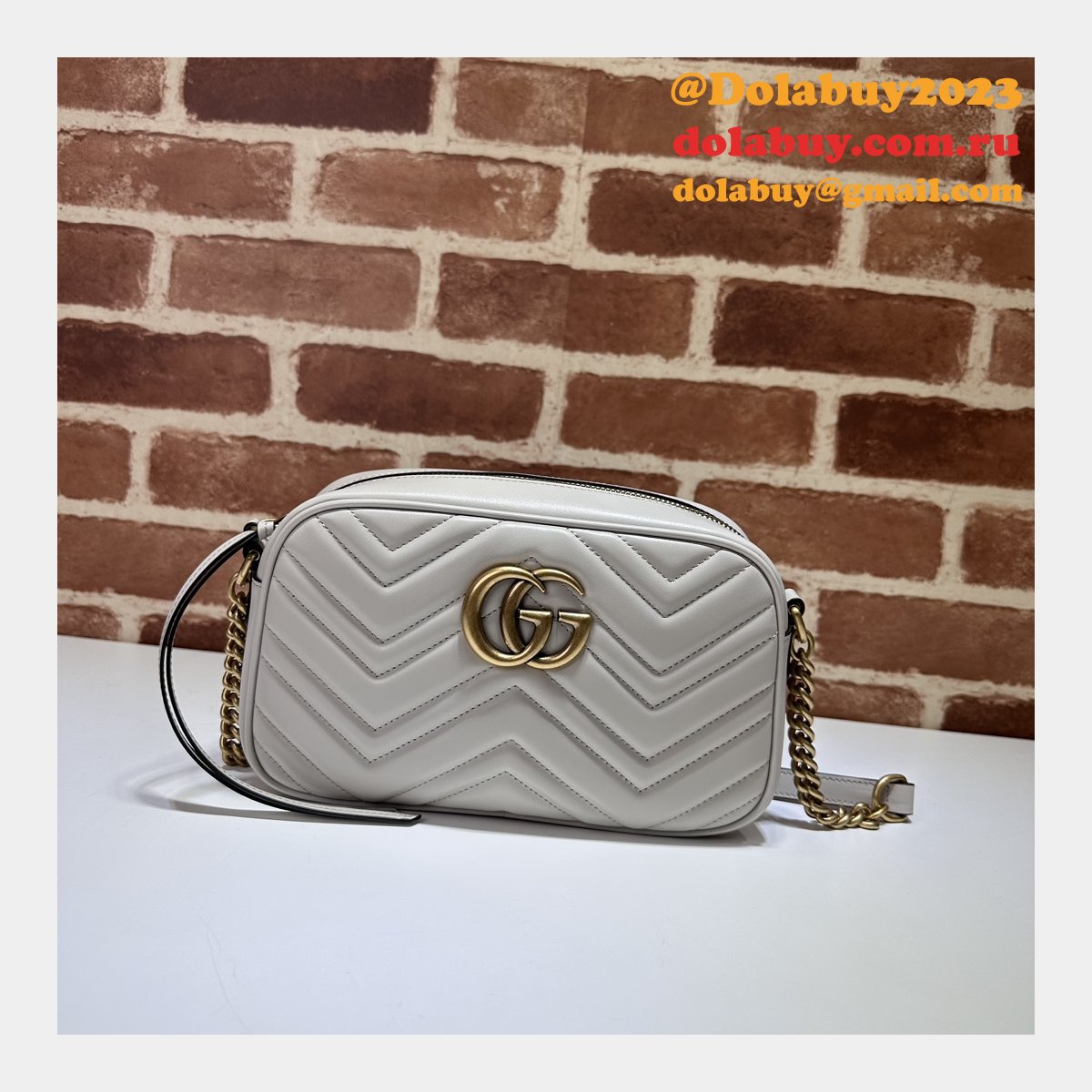 Light Grey Designer 447632 Copy GG Marmont Small Matelassé Shoulder Bag