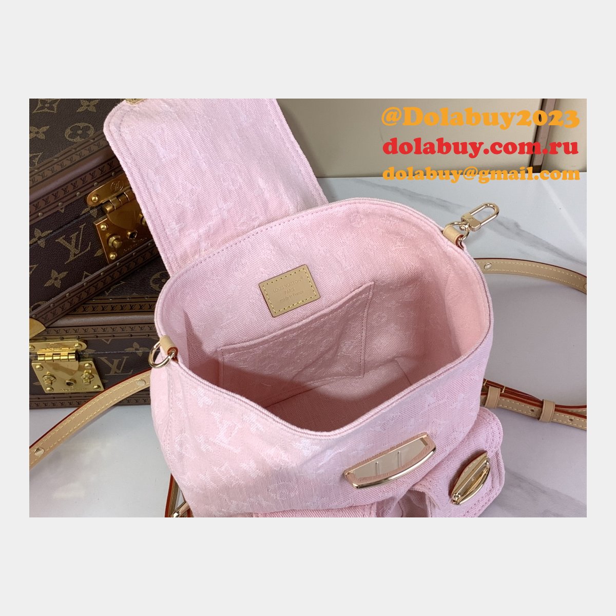Venice Backpack Louis Vuitton Copy M13031 Luxury Monogram Denim Pink