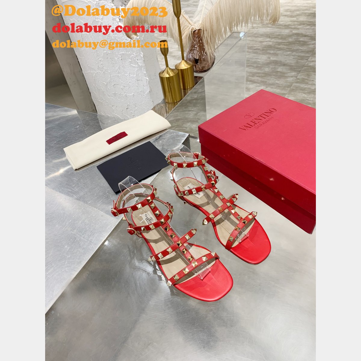 Wholesale VALENTINO ROCKSTUD FLAT CALFSKIN SANDAL WITH STRAPS