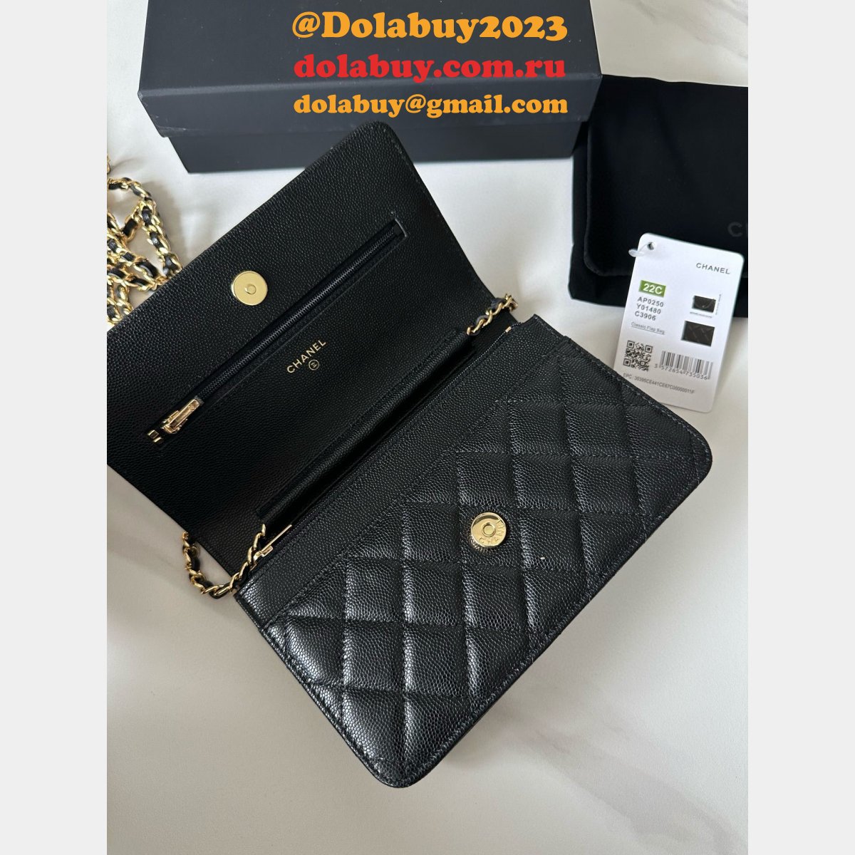 New CC WOC SMALL CAVIAR LEATHER CHAIN BAG Magnetic buckle