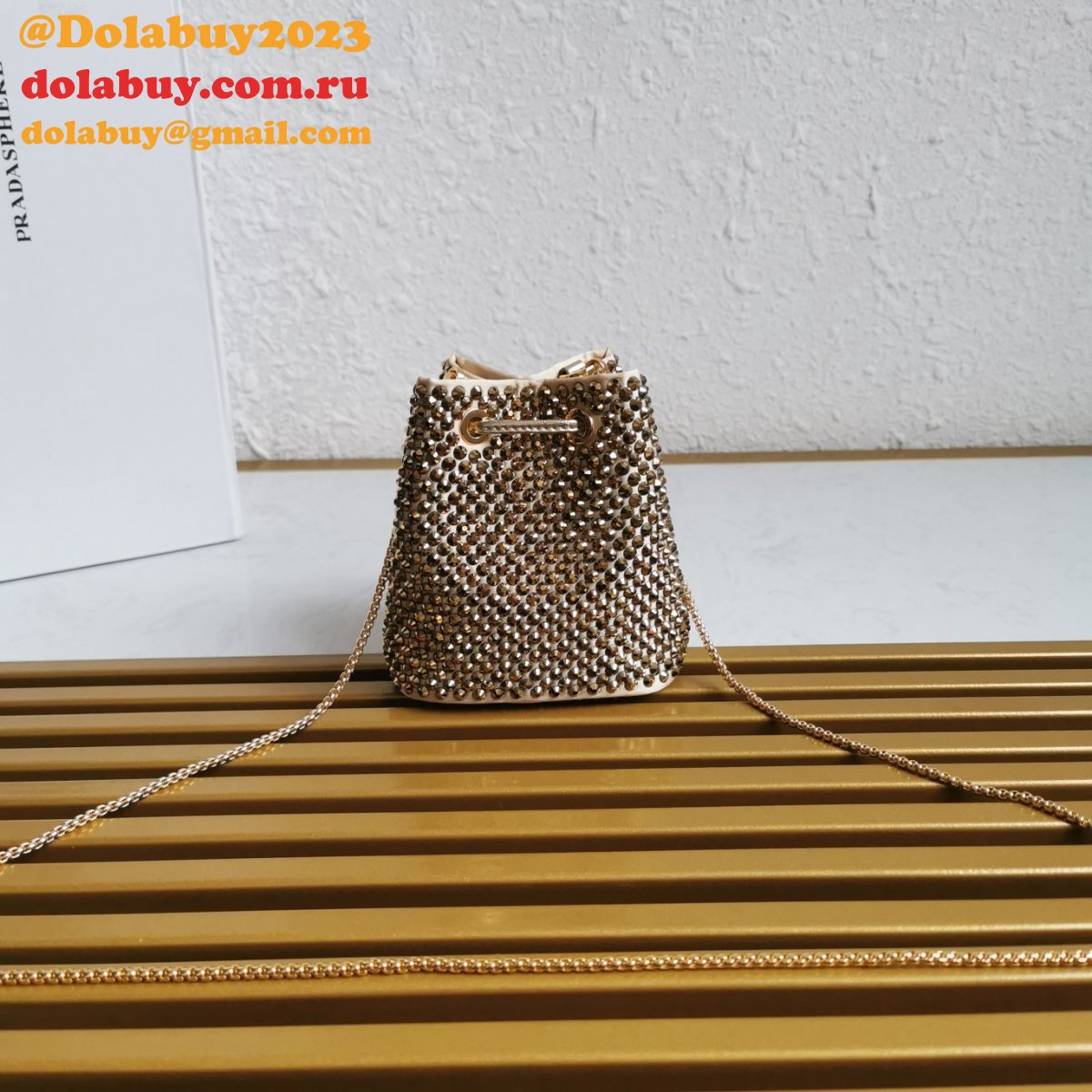 Designer Prada Replicas 1NR016 Crystal Embellished Satin Mini-pouch Bag