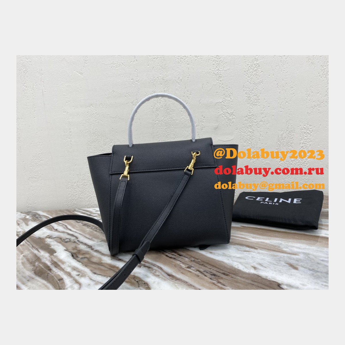 Replica Celine Leather Nano Belt Bag in Black