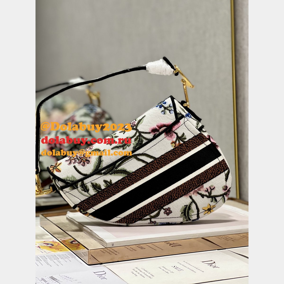 Duplicate Christian Dior Saddle Oblique Blooming 9012/0446 White Bag
