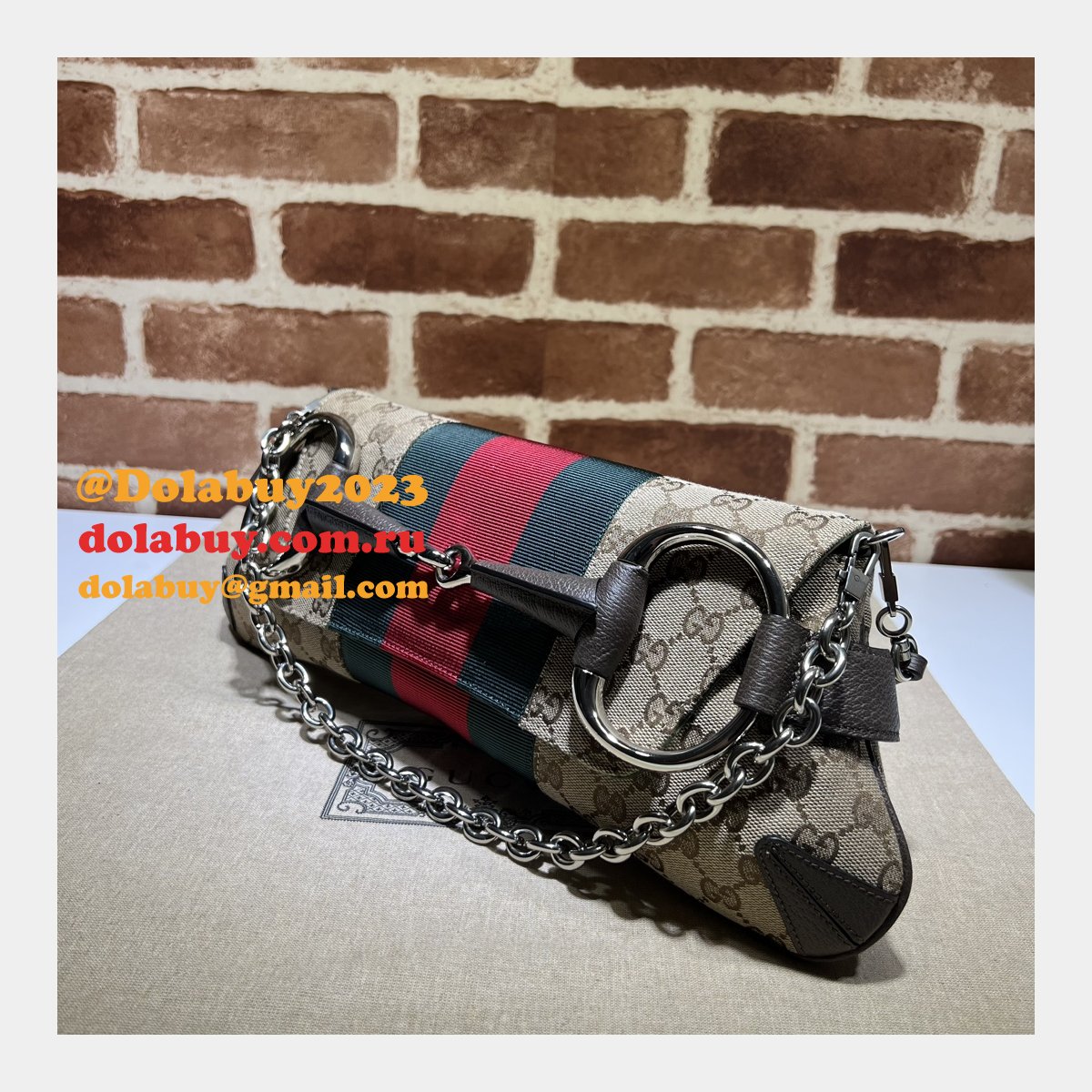 high quality G*u*i horsebit chain 764255 shoulder knockoff bag beige