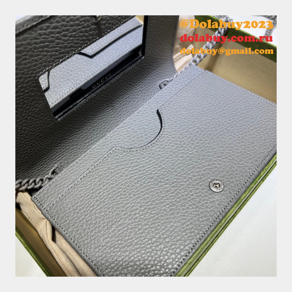 Top Luxury GG Gucci Replicas 497985 Marmont leather mini Chain Wallets bag