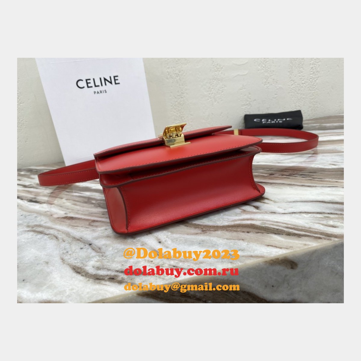 Celine Replicas Teen Classic Box Red Bag