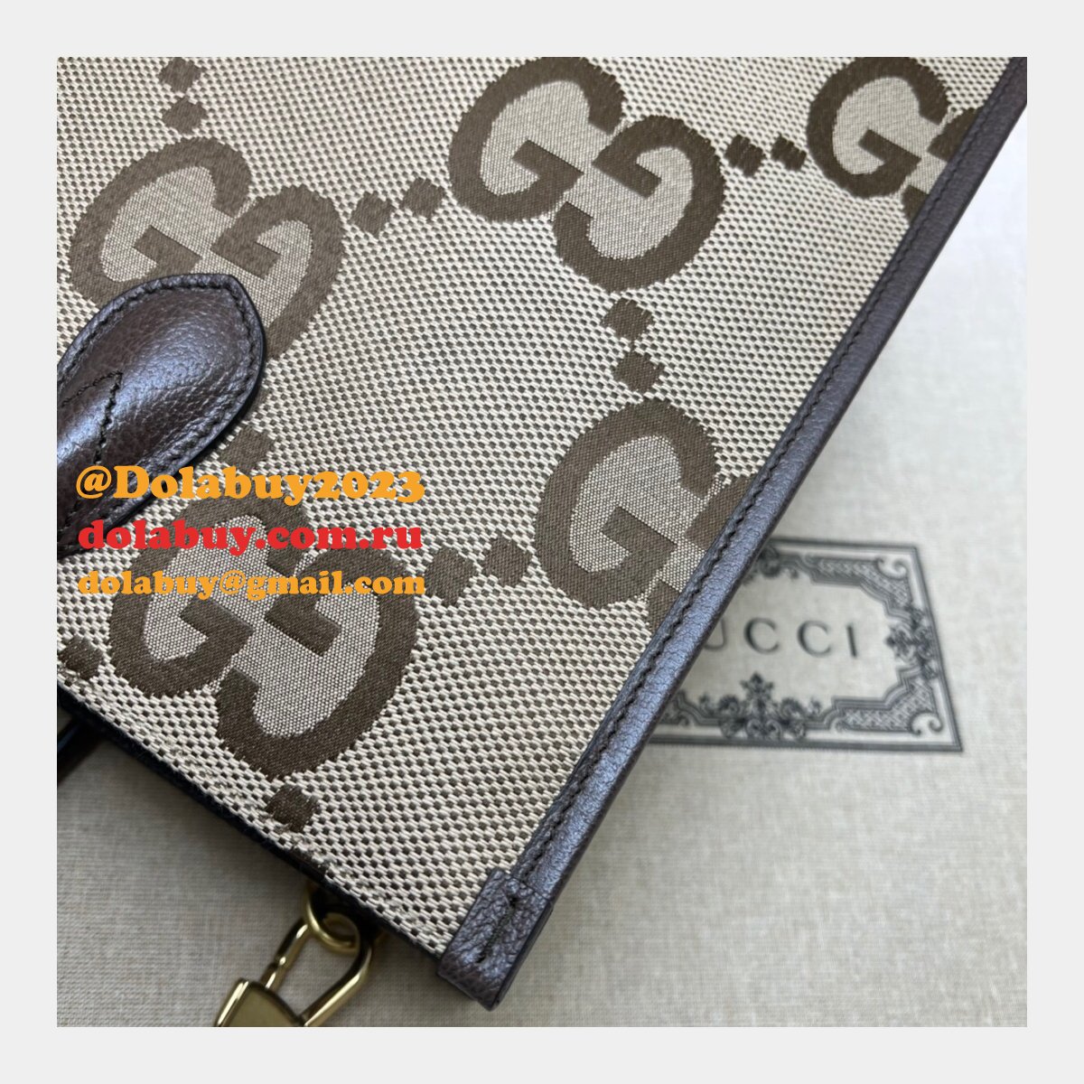 tote G*u*i replica bag with jumbo gg 678839 camel and ebony gg canvas