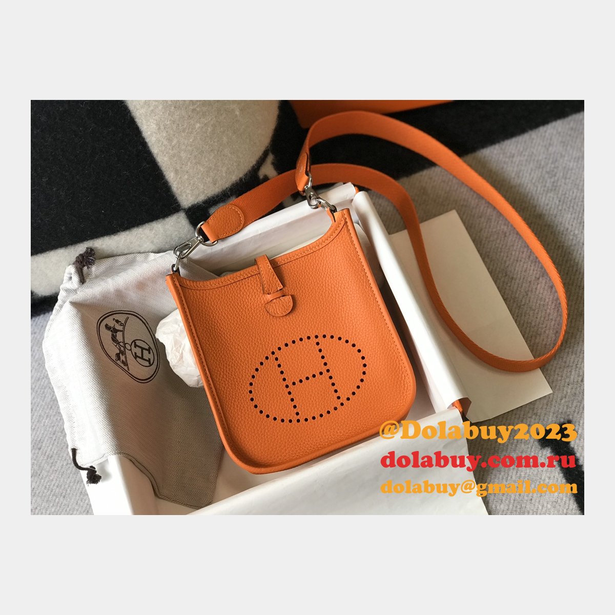 Hermes Bags Replica Mini Evelyne Orange
