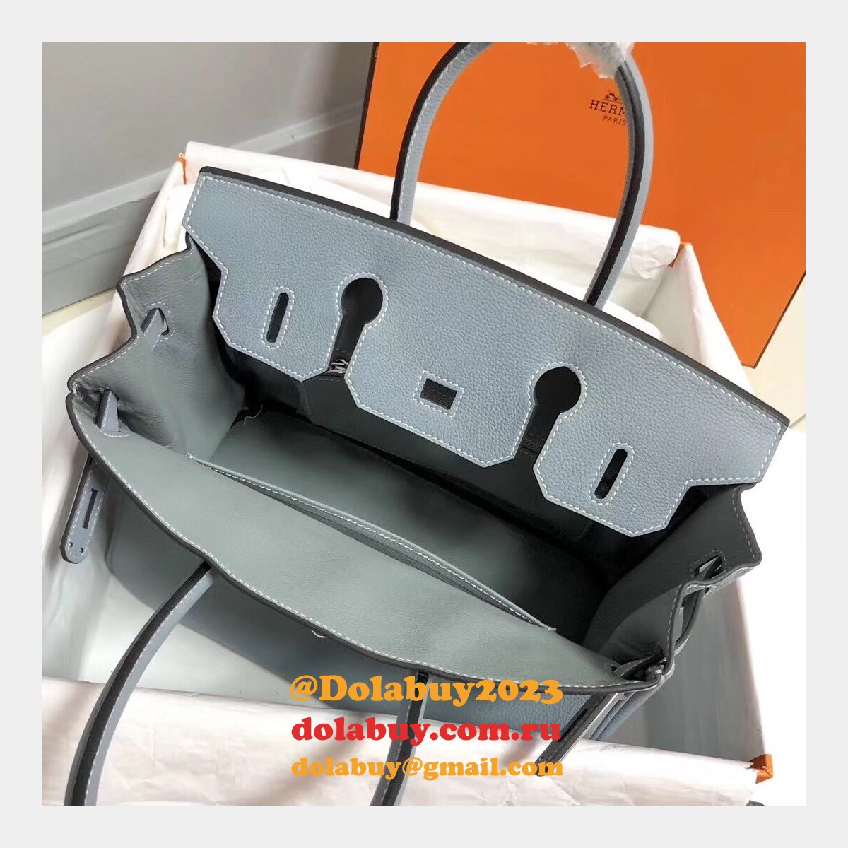 Hermes Birkin 35cm Togo leather Handbags Blue lin