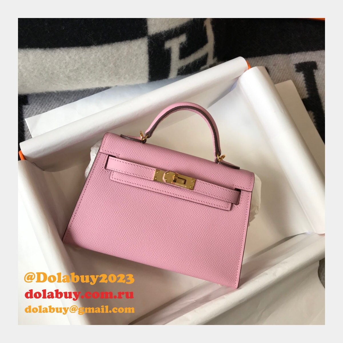 Hermes Outlet 1:1 Replica Mini Kelly Pink Handbags