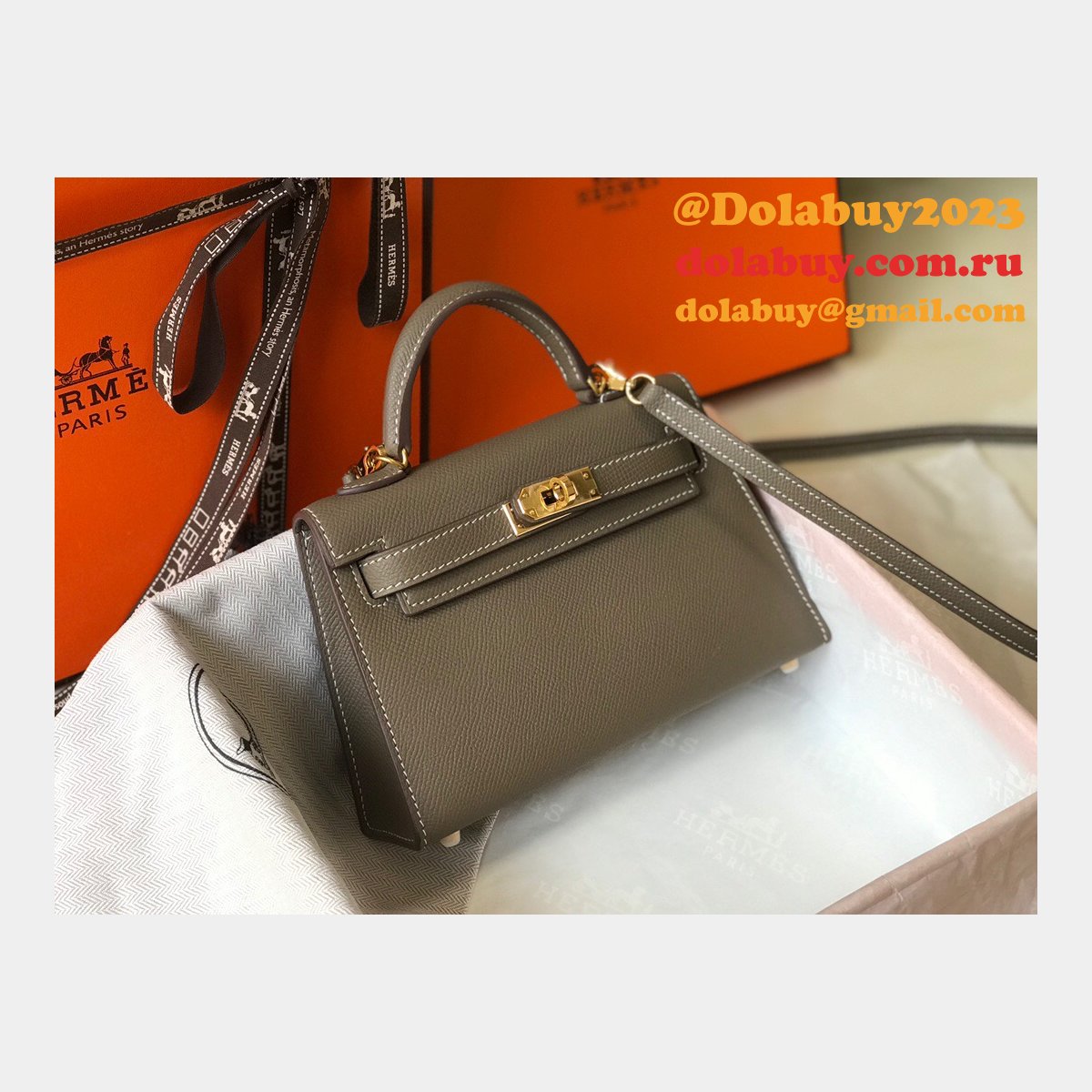 Replica Hermes Mini Kelly Epsom leather Earthy Gray Bags