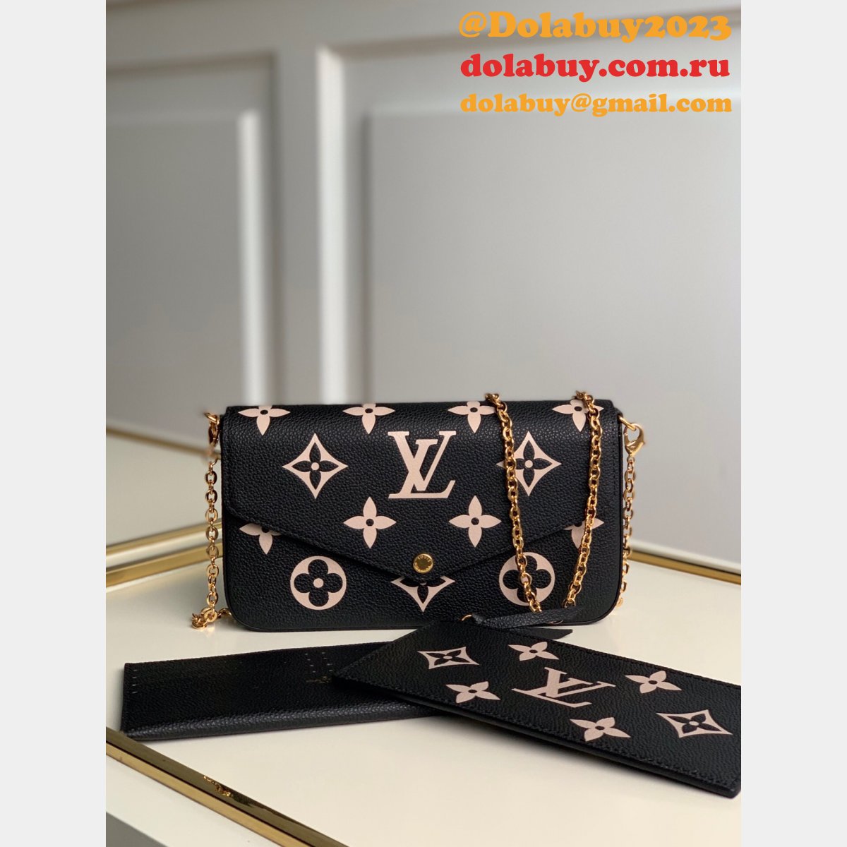 Louis Vuitton Félicie Pochette Monogram Empreinte Leather M69977 Cream Black