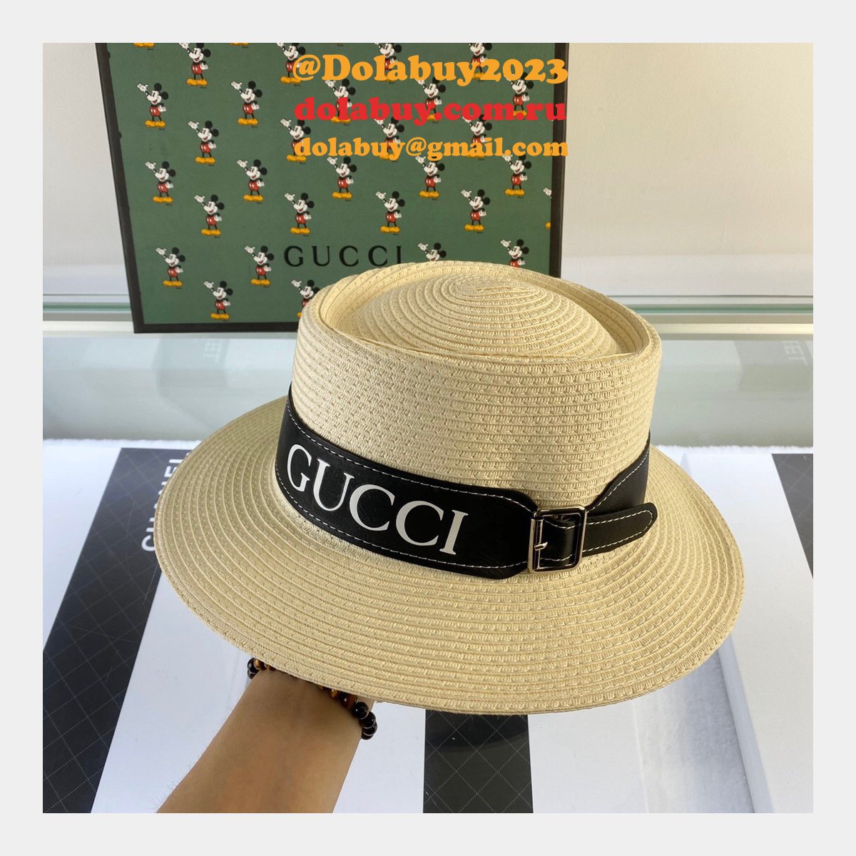 uk G*u*i belt design straw hat