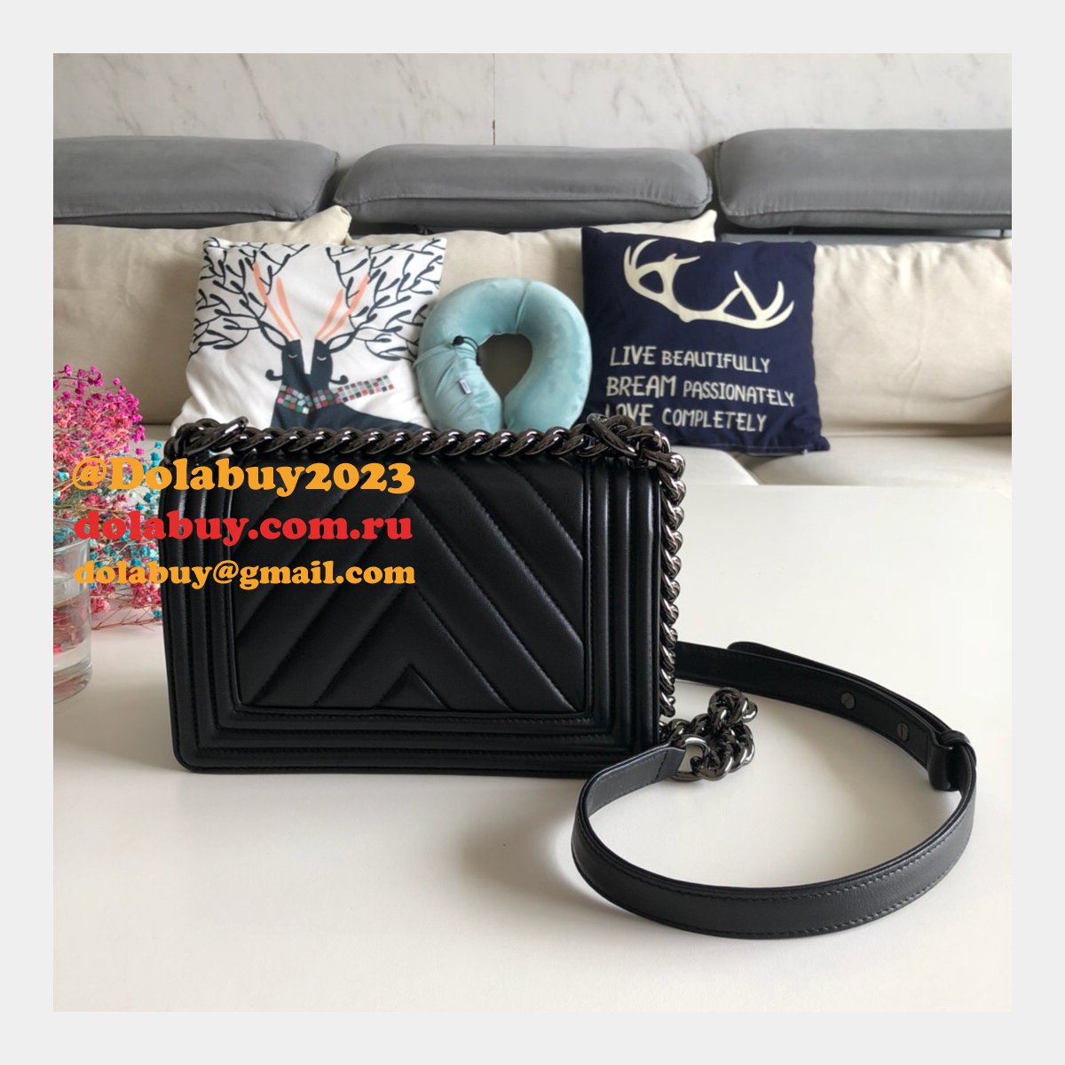 Luxury CC V Le Boy Replica 7 Star Black Bags lambskin 20cm