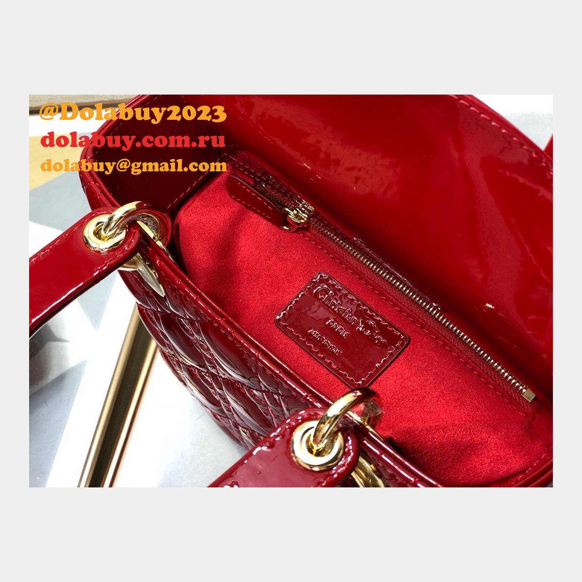 Best DIOR LADY MY ABC Wholesale PATENT LEATHER HANDBAG 20cm