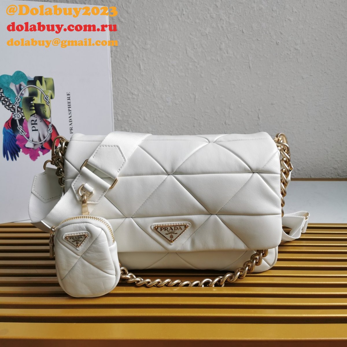 Wholesale Prada Fake System nappa leather patchwork bag online