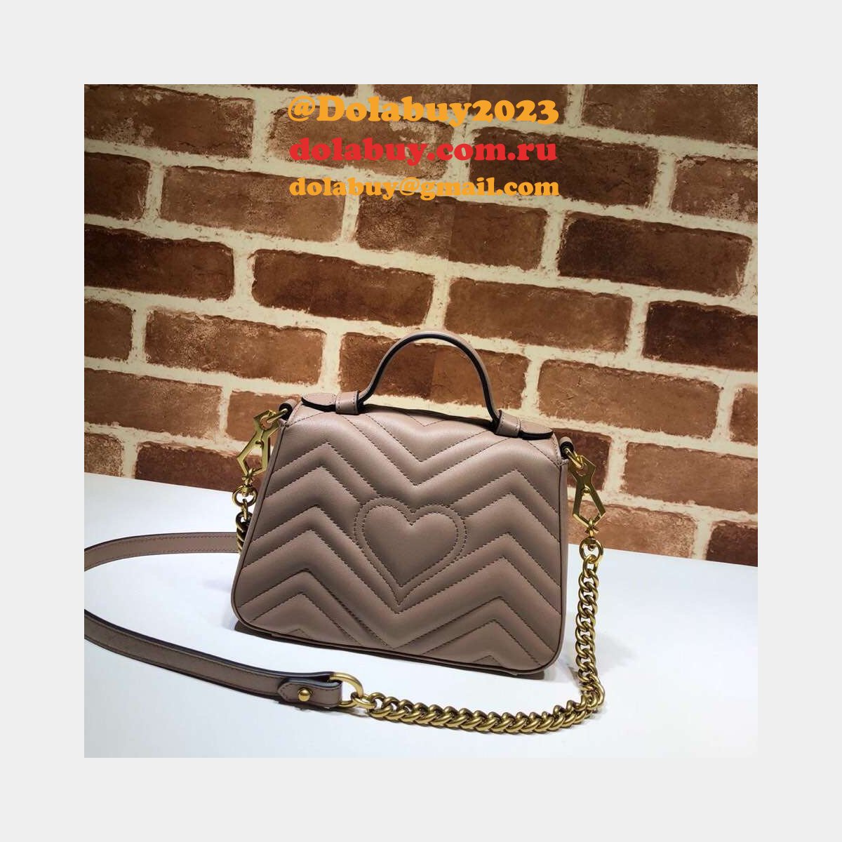 cheap 547260 G*u*i chevron leather gg marmont mini top handle