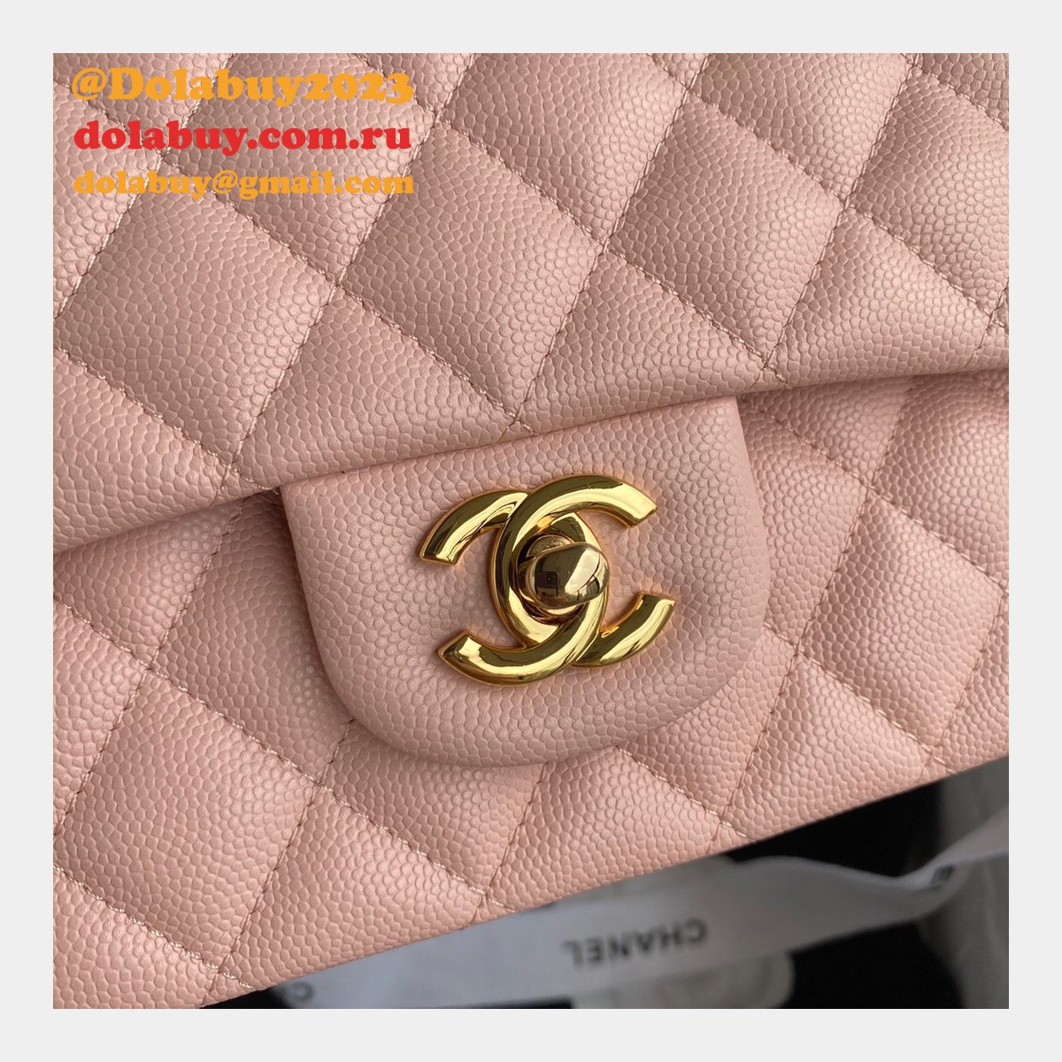 CC Best 25.5CM Classic Flap Bag Caviar Leather A01112 Pink