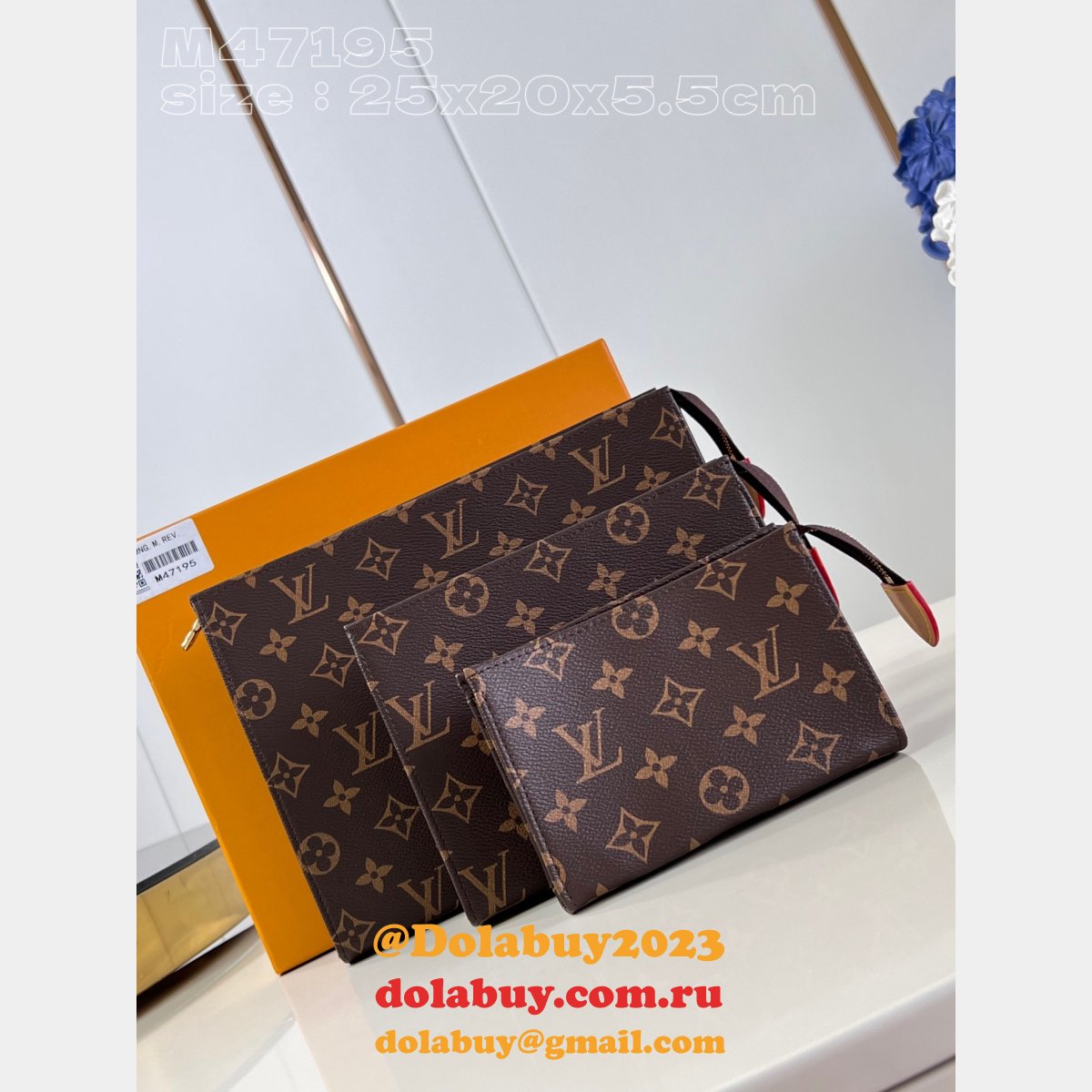 High Quality Trio Toilet Pouch LV M47195 Replica Handbags Online Sale
