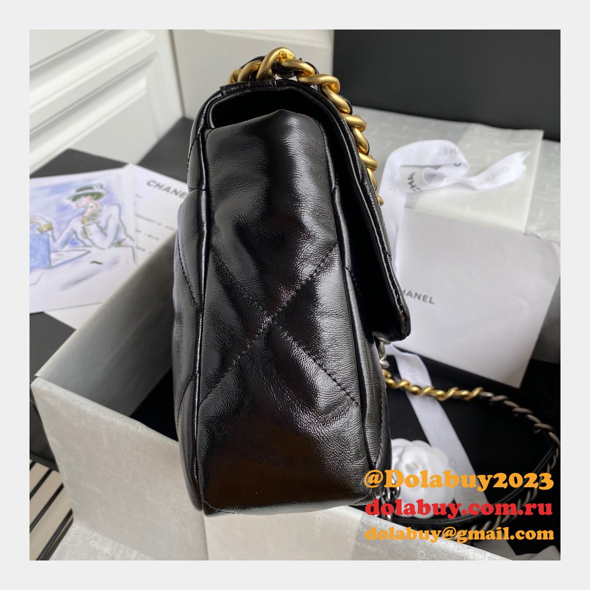 CC High Quality 19 Large Flap AS1161 Black/Red Fakes 30CM Bag