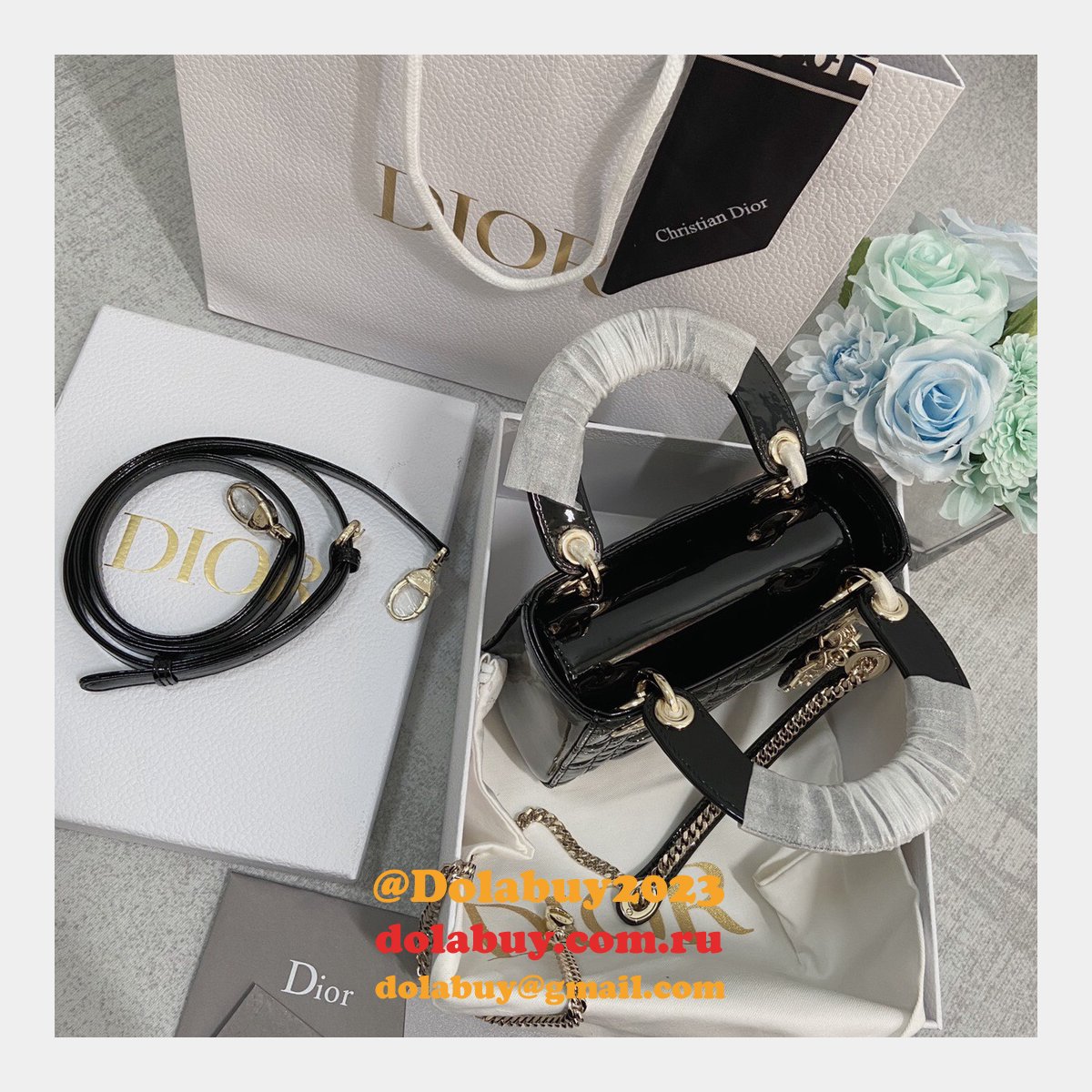 High Quality Christian Dior Lady patent leather 17CM Bag mini