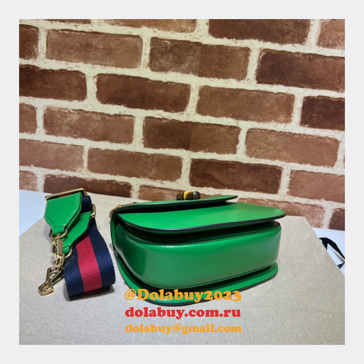 perfect G*u*i copy 675797 small top handle pink/green bag with bamboo