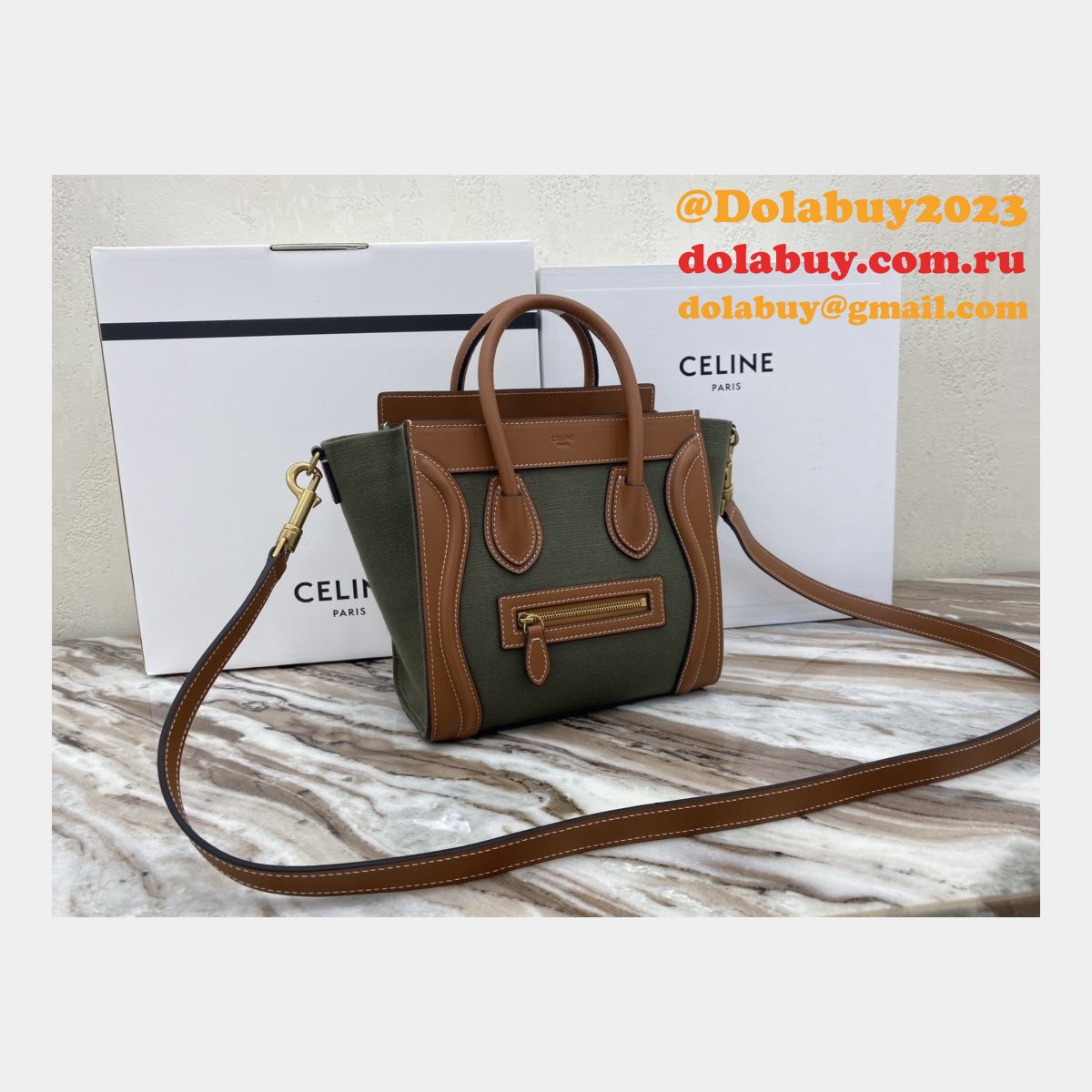 Designer Replica Celine Brown/Green Luggage Bags For Sale