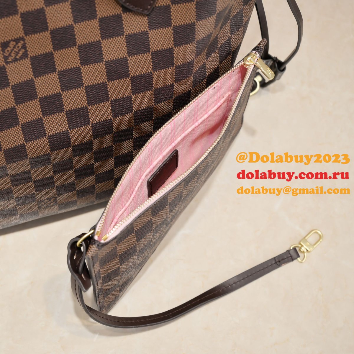 Louis Vuitton Damier Canvas Neverfull MM Bags 32CM Pink N40598