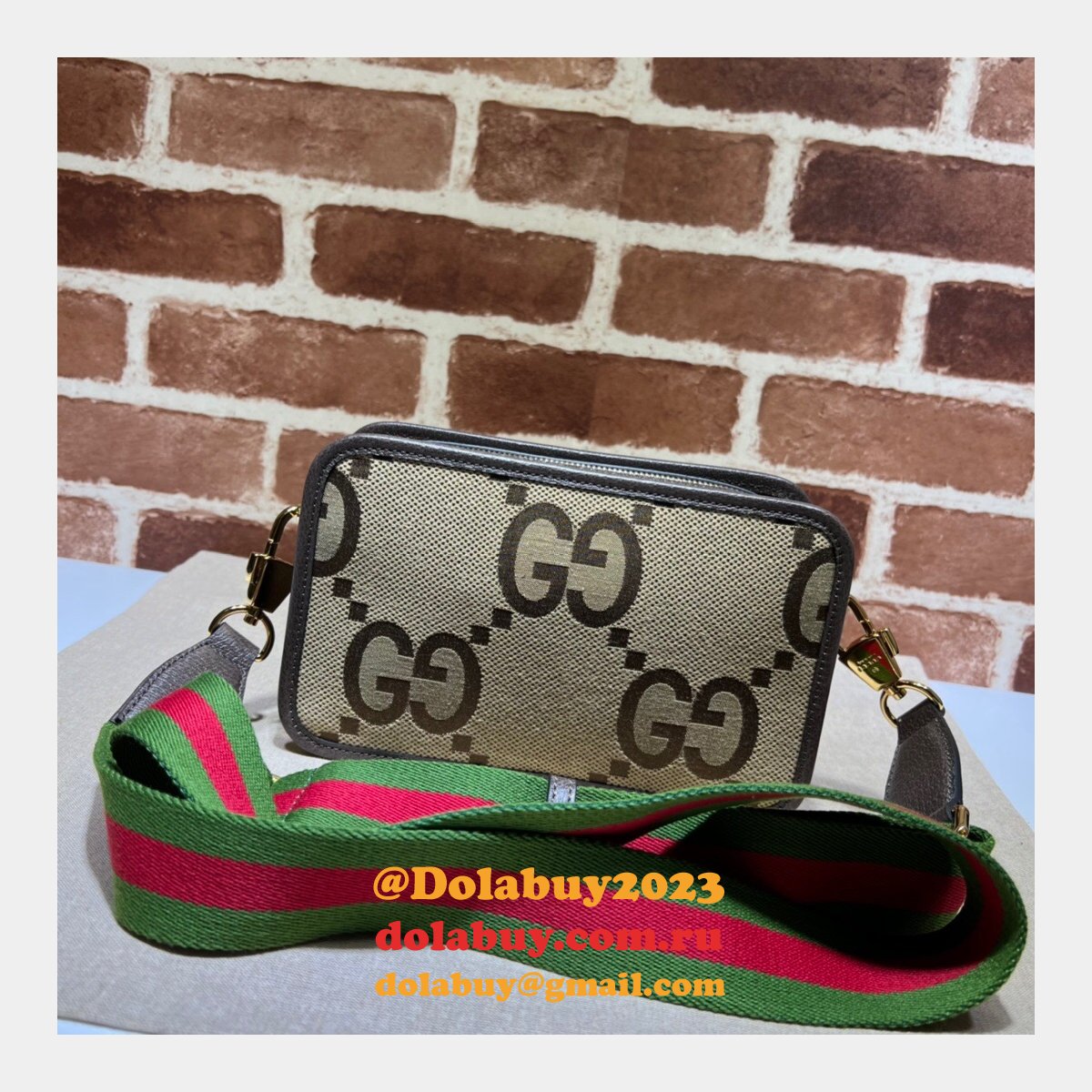 G*u*i perfect 696075 copy jumbo gg mini bag in camel and ebony gg canvas