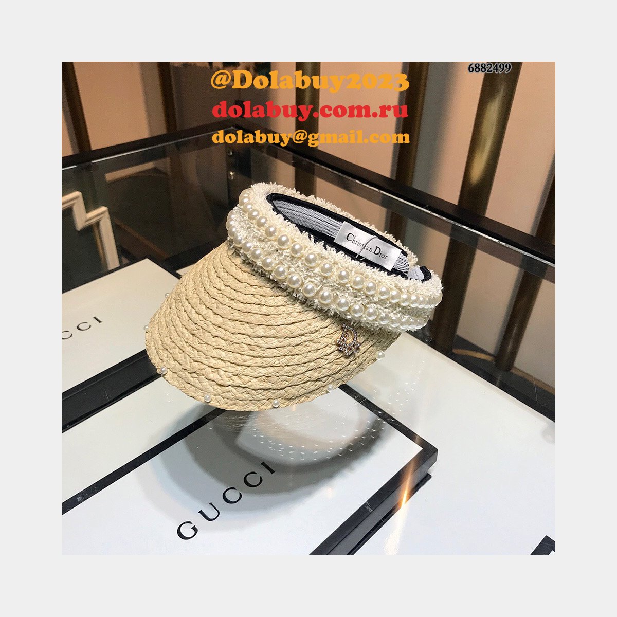 Best Christian Dior Natural raffia splicing sun Empty top hat