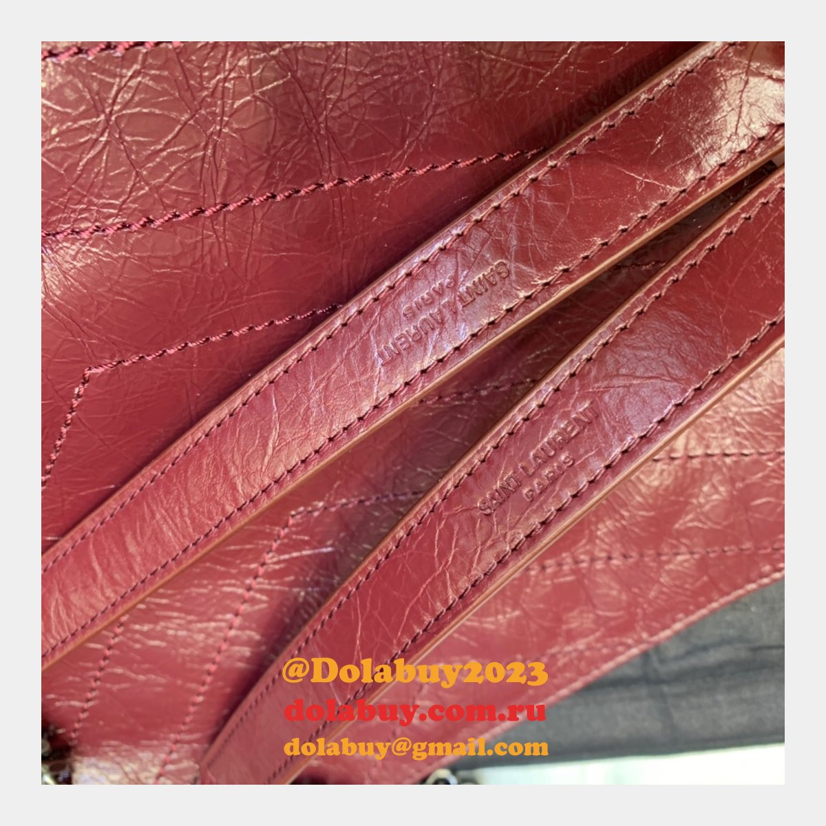 Replica YSL NIKI red shopping bag in crinkled vintage leather