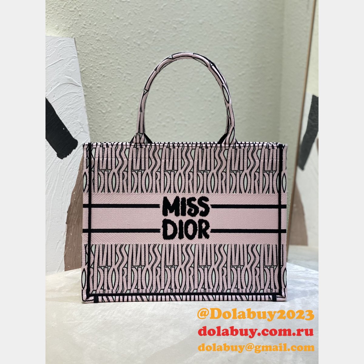 Luxury Miss Dior Allover 1:1 Mirror Book Tote pink