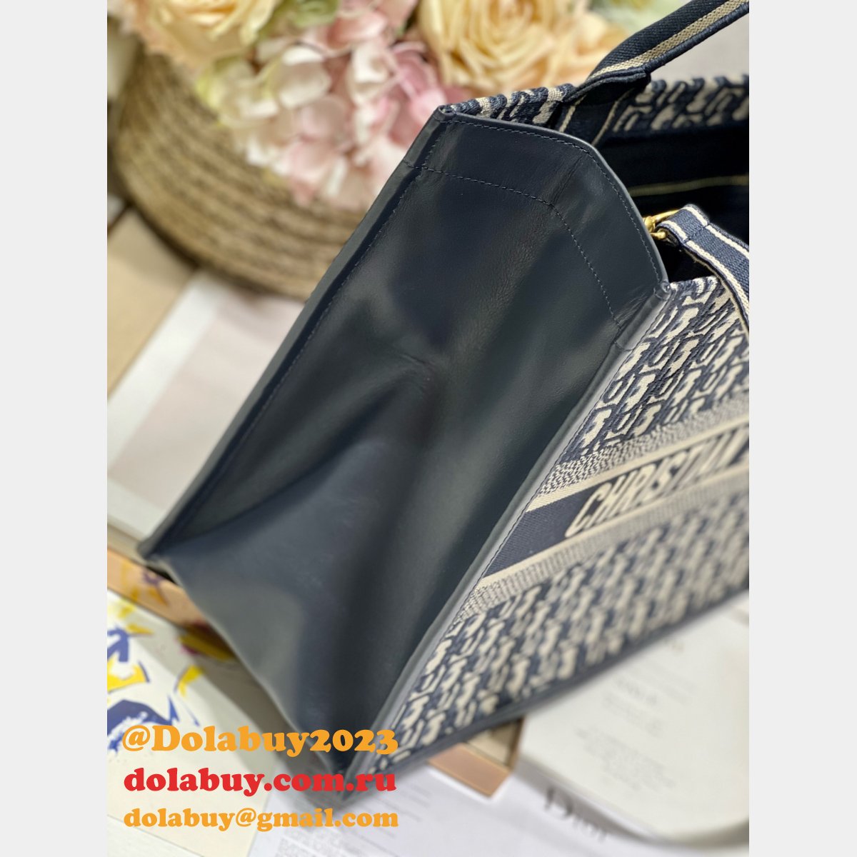 Shop D-Stripes 1286 Bayadere Dior Book Tote Replica Bags