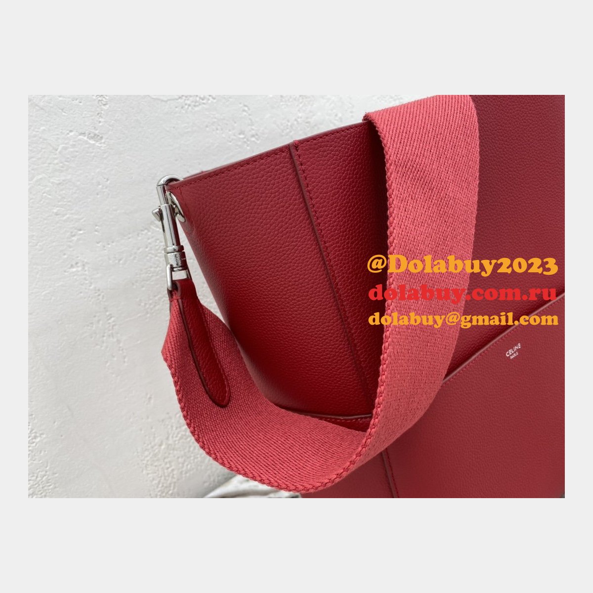 Discount Celine Sangle Seau Bucket Bag Red Calfskin