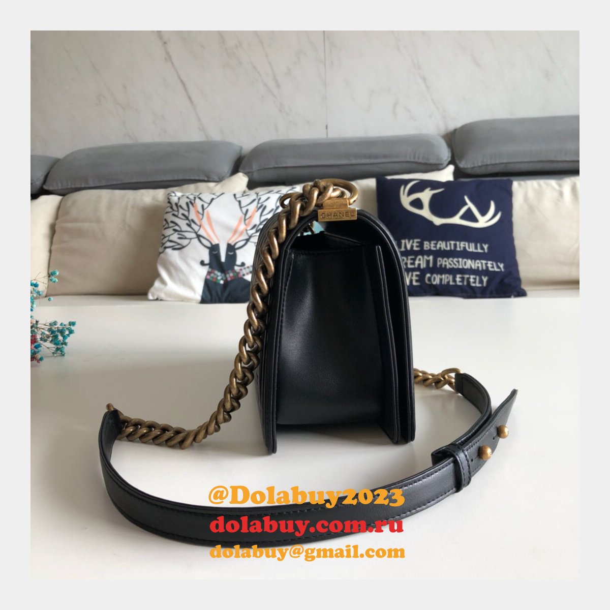 Fashion CC Le Boy Top Quality Black Bags lambskin 25cm