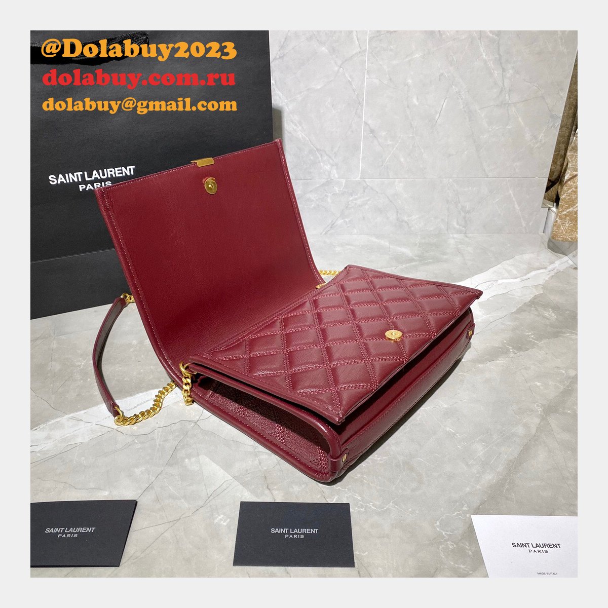 Replicas Saint Laurent Becky Large chain bag in quilted lambskin