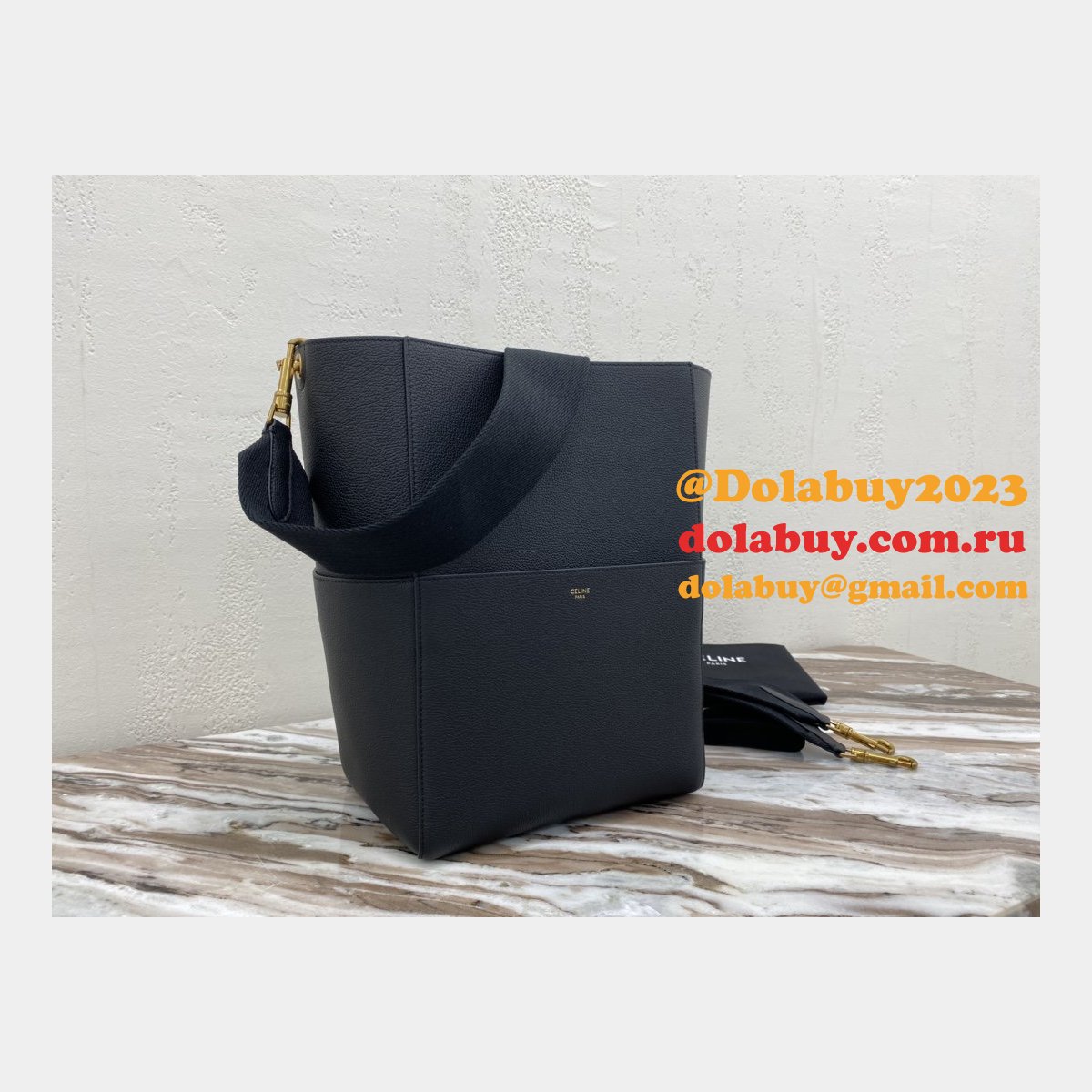 Celine Sangle Small Bucket bag black soft grained calfskin