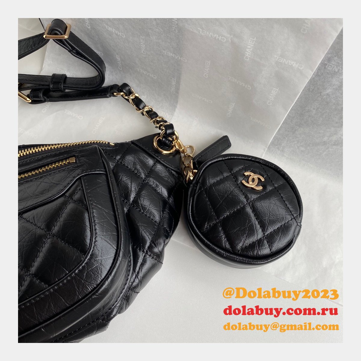 Buy Online CC AAA+ Calfskin Waist AS1077 Black Bag