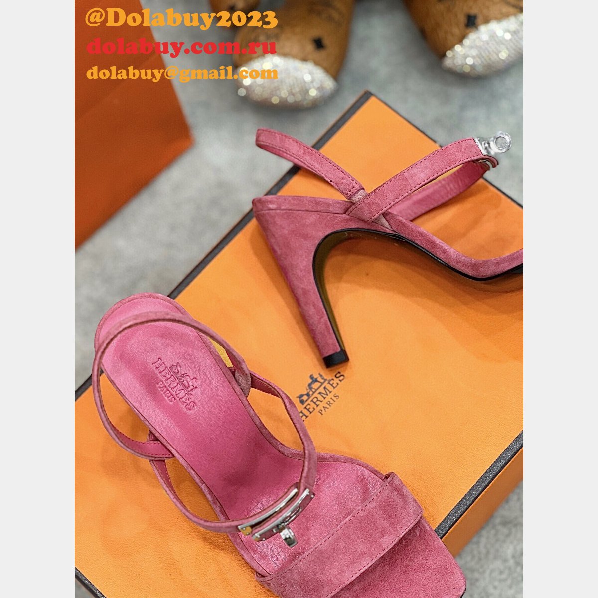 Replicas Suede Hermes Fashion Sandals Heel 9.5cm Shoes