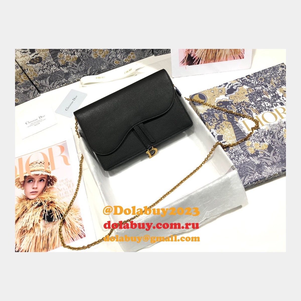 Saddle Woc 22CM Black Replica Dior Oblique Jacquard