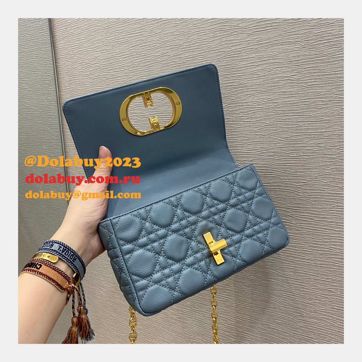High Quality Dior Caro 20cm replica blue bags