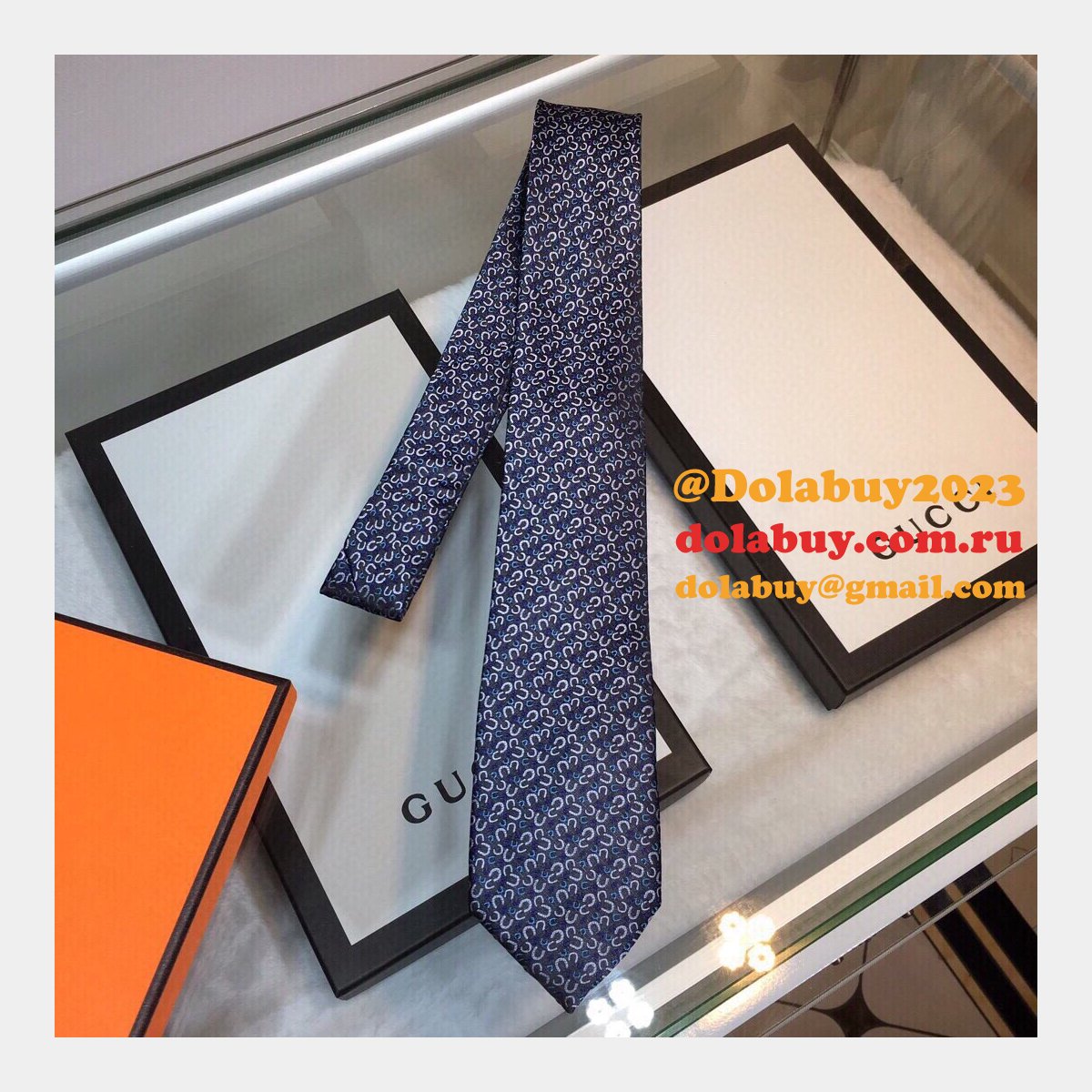 Hermes Replica Mens Silk Tie Geometric Pattern