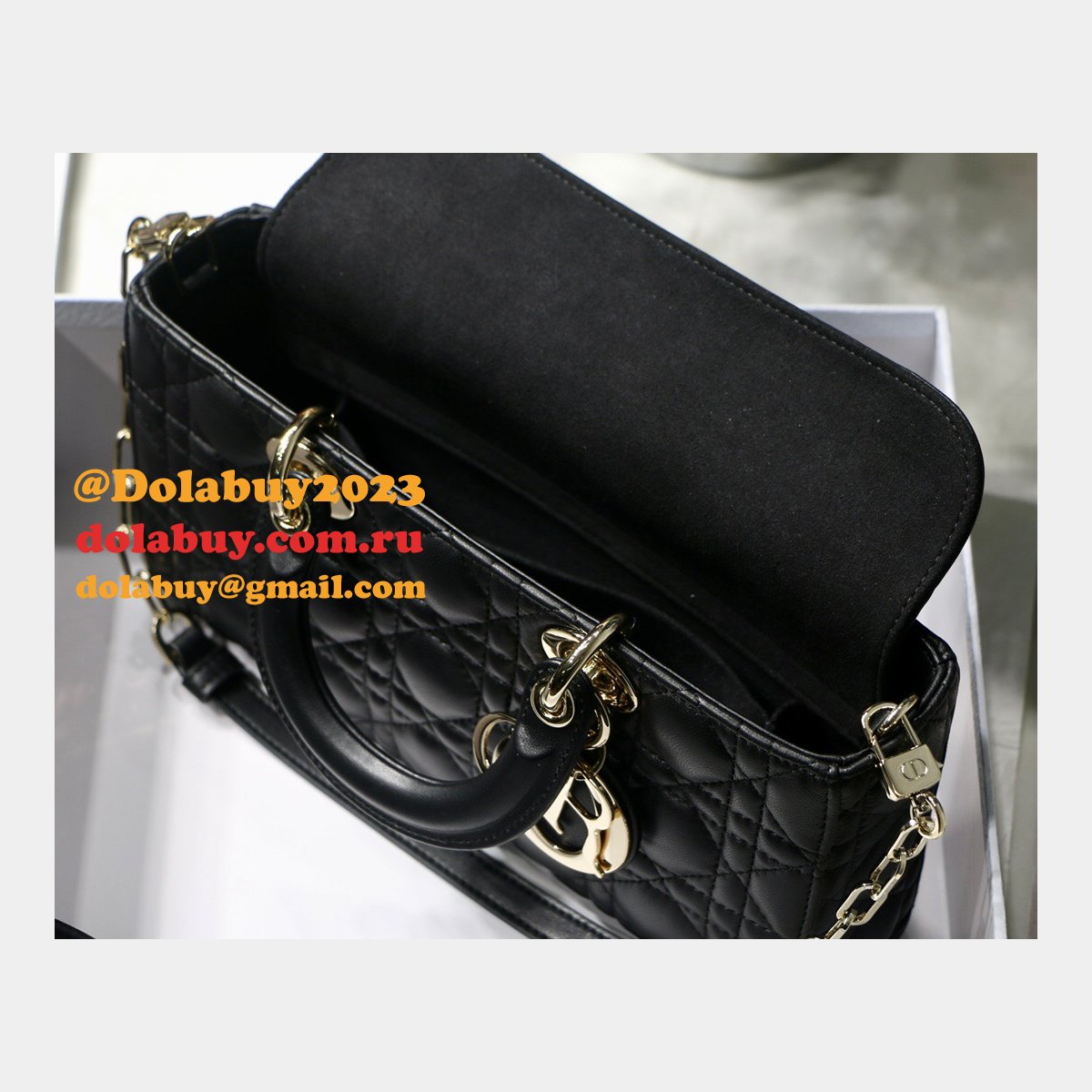 Dior High Quality Replica Black/White Lady Dior Cannage Tech Pouch 26cm