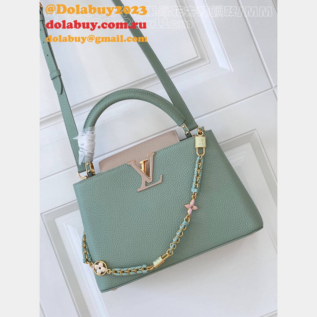 Louis Vuitton Replica Capucines Python Handle M48865 Avocado Green Bag