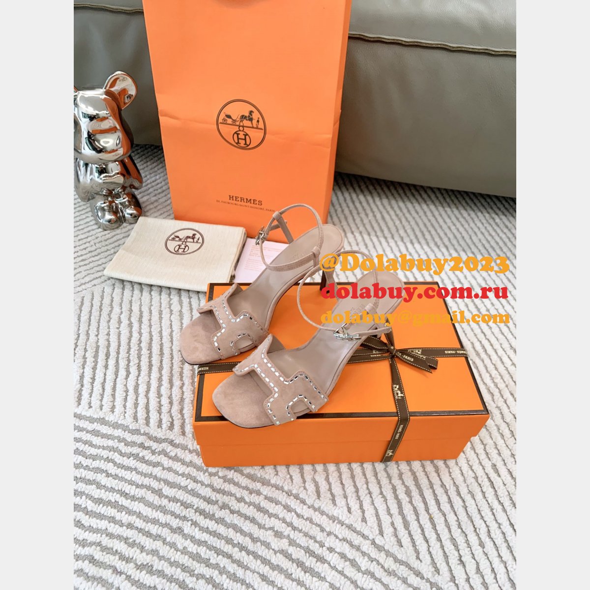 Ella Suede Hermes Designer Replicas Sandals Heel 8.5cm Shoes