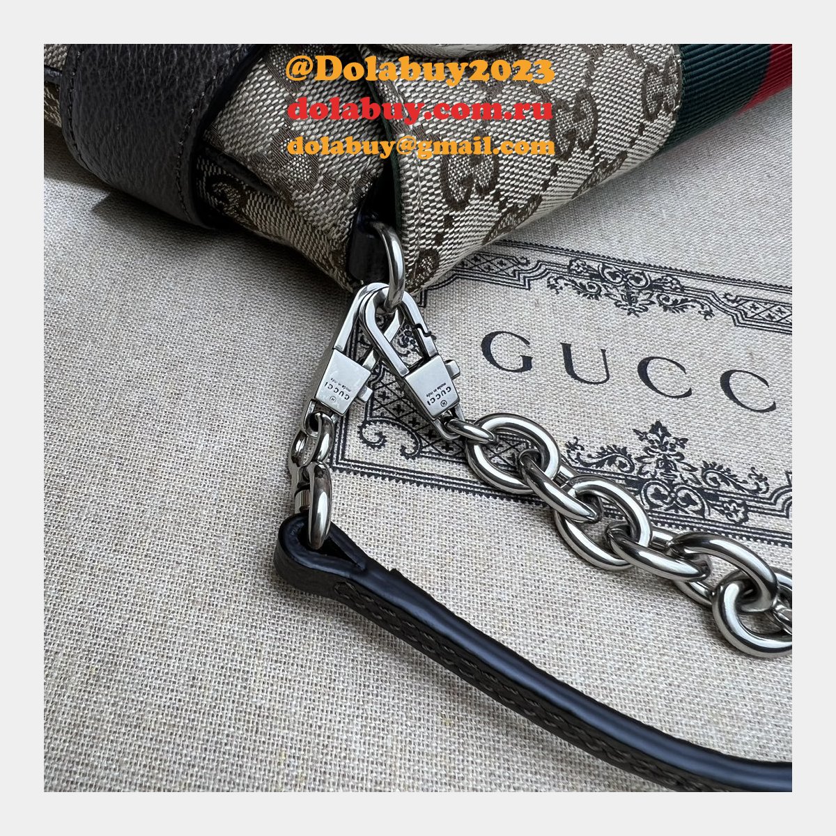 high quality G*u*i horsebit chain 764255 shoulder knockoff bag beige